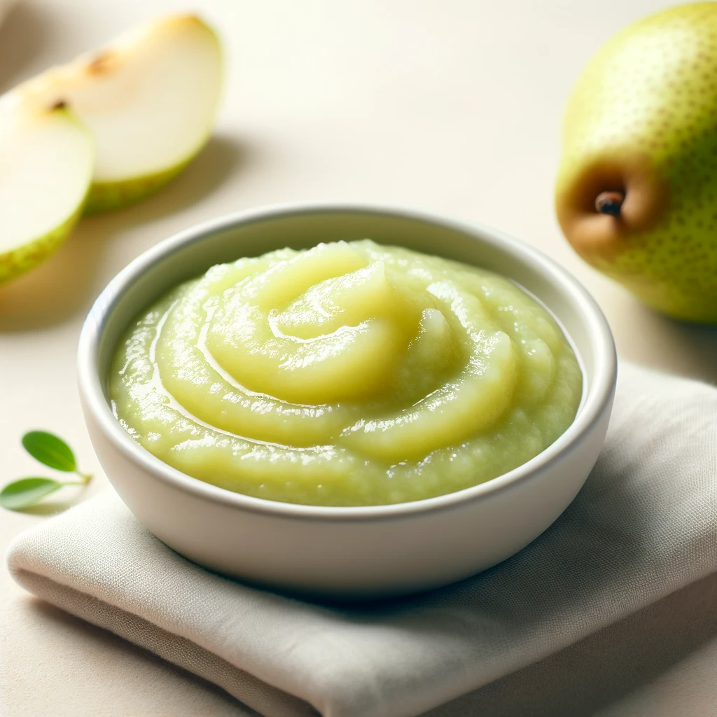 A-bowl-of-pear-puree-for-babies-on-a-soft-pastel-background.-The-puree-is-smooth-with-a-light-green-slightly-translucent-appearance