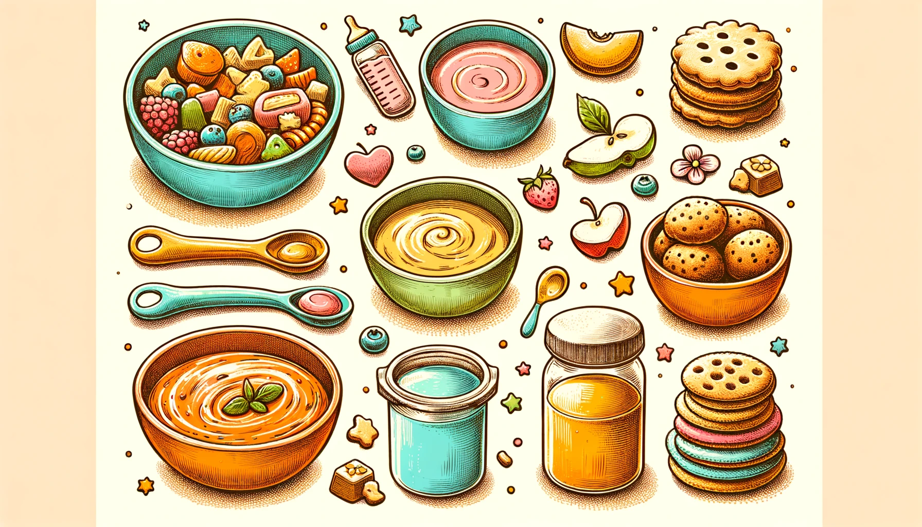 image-featuring-a-drawing-of-various-baby-meals-and-a-baby-snack